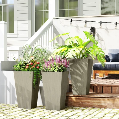 Outsunny Set of 3 Tall Planters, 28" Outdoor Pots, Gray