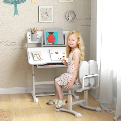 Qaba Height Adjustable Kids Desk & Chair Set, Gray