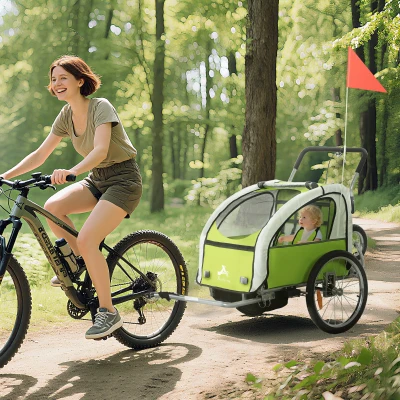 Aosom 2-Seat Kids Bicycle Trailer Steel w/ Carrier Windows, Green