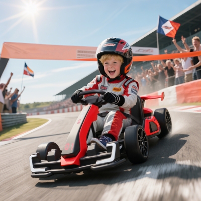 Aosom 24V Electric Go Kart, Battery Powered Kids Drift Kart with Adjustable Seat, Seat Belt, Horn, Music, Light, Red