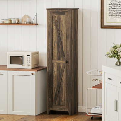 HOMCOM 67" Farmhouse Kitchen Pantry Storage Cabinet with Barn Door, Kitchen Pantry Cabinet with Adjustable Shelves, Brown