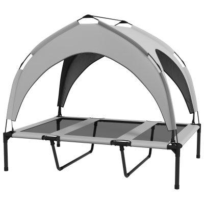 PawHut Raised Dog Bed Cooling Dog Cot w/ Canopy Washable Breathable Mesh, for Large Dogs, Light Grey