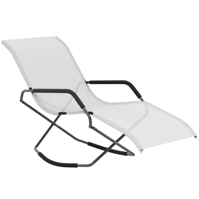 Outsunny Folding Rocking Chair, Portable Lounge for Patio, White