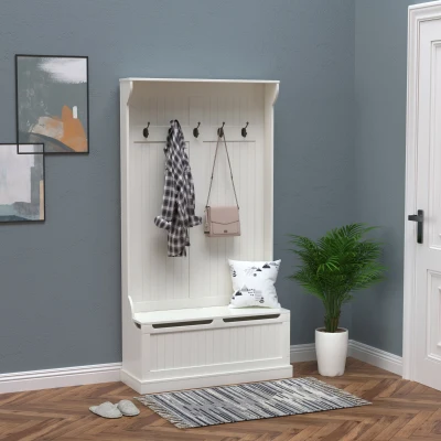 HOMCOM 3-in-1 Hall Tree Bench with Coat Rack & Shoe Storage, White