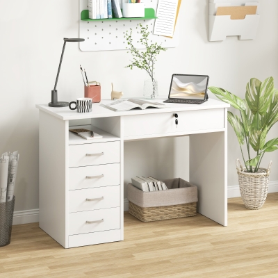 Vinsetto Home Office Desk with Storage, Computer Desk with Lockable Drawer and Open Compartment, White