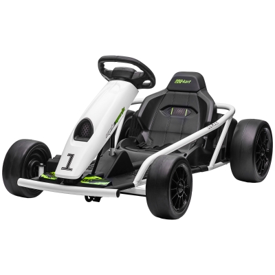 Aosom 24V Electric Go Kart, Drift Ride-On for Kids 8-12, White