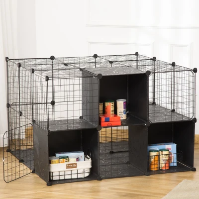 PawHut Pet Playpen with Door & Storage Shelf for Kittens