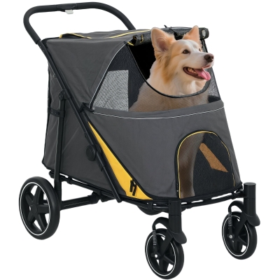 PawHut Foldable Pet Stroller with Universal Front Wheels, Shock Absorber, Dog Cat Carriage for Large & Medium Dogs, Dark Grey