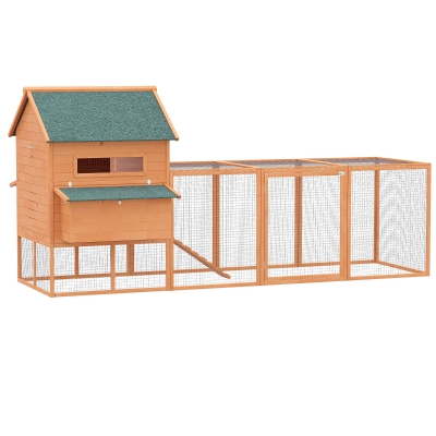PawHut 137" Wooden Chicken Coop for 8-10 Chickens, Orange