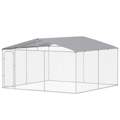 PawHut Dog Kennel Outdoor, Heavy Duty Playpen with Secure Lock, Cover, for Backyard & Patio, 13.1' x 13.1' x 7.5'