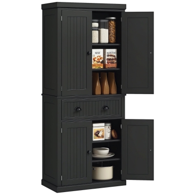 HOMCOM 72" Kitchen Pantry, Freestanding Storage Cabinet with Drawer, Doors, Black