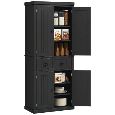 HOMCOM 72" Kitchen Pantry, Freestanding Storage Cabinet with Drawer, Doors, Black