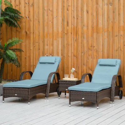 Outsunny Wicker Chaise Lounge Set of 2, Brown/Gray