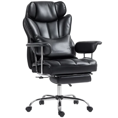 HOMCOM 400LBS Massage Office Chair, Executive Office Chair with 6-Point Vibration, Footrest and Lumbar Support, Black