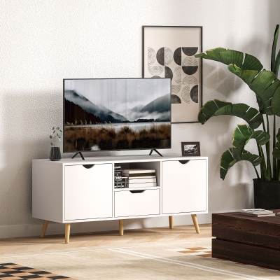 HOMCOM TV Stand with Storage for up to 50" TV, Modern TV Table with Open Shelf, Drawer and 2 Cabinets, White