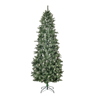 HOMCOM 7.5ft Artificial Christmas Tree, Flocked Christmas Tree with Pine Cones, 1119 Branch Tips and Metal Base, Green