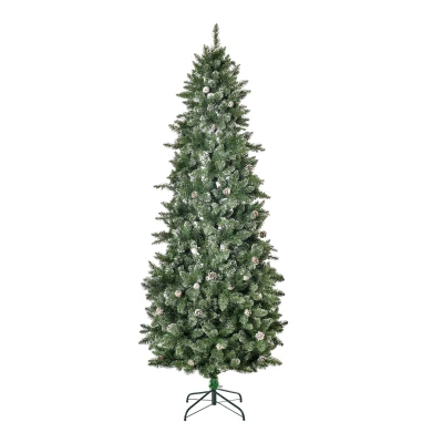 HOMCOM 7.5ft Artificial Christmas Tree, Flocked Christmas Tree with Pine Cones, 1119 Branch Tips and Metal Base, Green