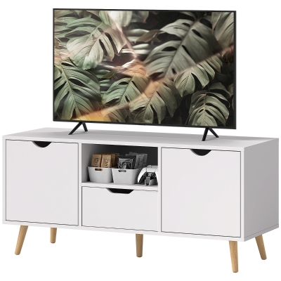HOMCOM TV Stand with Storage for up to 50" TV, Modern TV Table with Open Shelf, Drawer and 2 Cabinets, White