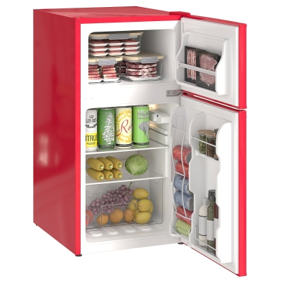 HOMCOM 3.2 Cu Ft Compact Refrigerator, Mini Fridge with Freezer, Adjustable Shelves and Reversible Doors for Bedroom, Red