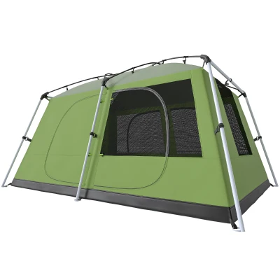 Outsunny Tunnel Tent Camping Shelter w/ Porch, Two Rooms, Lamp Hook, Portable Carry Bag, Green