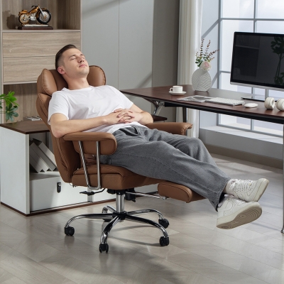 HOMCOM 400LBS Massage Office Chair, Executive Office Chair with 6-Point Vibration, Footrest and Lumbar Support, Brown