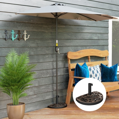 Outsunny 20 lbs Resin Half Round Patio Umbrella Base 20" Outdoor Decorative Parasol Stand Holder For Φ1.5", Φ1.9" Pole, Bronze