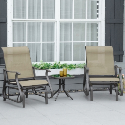Outsunny 3PCs Gliding Rocking Chair & Bistro Tea Table Set, Grey