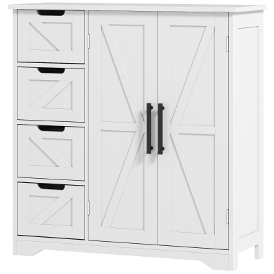 HOMCOM Bathroom Floor Cabinet, Farmhouse Bathroom Storage Cabinet with Adjustable Shelf, White