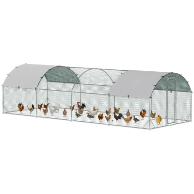 PawHut Galvanized Large Metal Chicken Coop Cage Walk-in Enclosure Poultry Hen Run House Playpen Rabbit Hutch with Cover for Outdoor Backyard 9.2' x 24.9' x 6.5' Silver