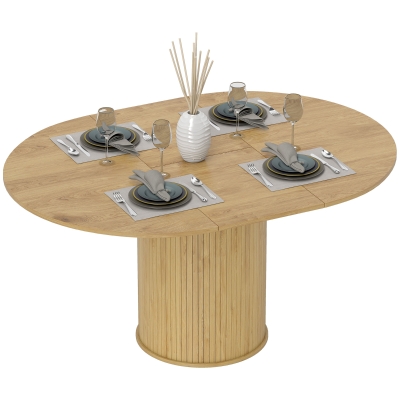 HOMCOM Extendable Kitchen Table for 6-8, 43.5"-59" Farmhouse Dining Table with Pedestal Base Natural Wood Finish