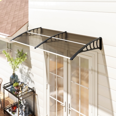 Outsunny Window Awning Door Canopy, Polycarbonate Front Door Outdoor Patio Cover, Sun Shelter, Hollow Sheet for UV, Rain, Snow and Sunlight Protection, Brown, 40" x 80"