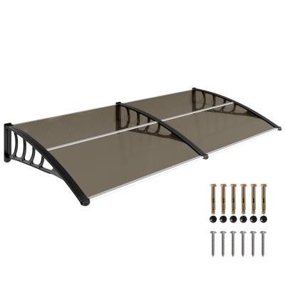 Outsunny Window Awning Door Canopy, Polycarbonate Front Door Outdoor Patio Cover, Sun Shelter, Hollow Sheet for UV, Rain, Snow and Sunlight Protection, Brown, 40" x 80"