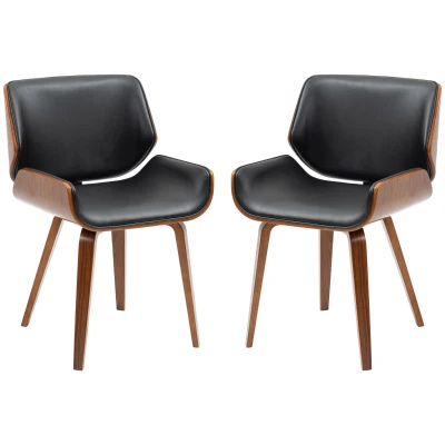 HOMCOM Dining Chairs Set of 2, PU Leather Kitchen Chairs with Upholstered Seats and Solid Wood Legs for Dining Room, Black