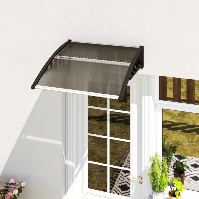 Outsunny Awning Door Canopy, 40.6" x 38" Polycarbonate Front Door Outdoor Patio Cover with Hollow Sheet for UV Protection, Brown