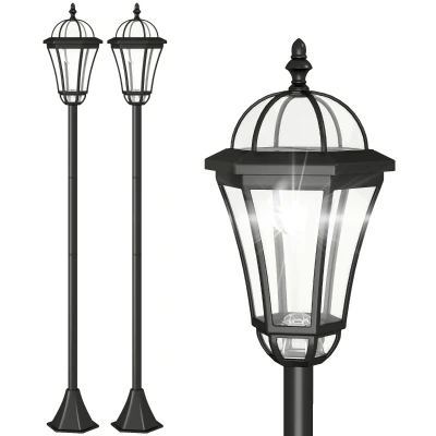 Outsunny 2 Piece LED Garden Lights Lamp Post Solar Powered Auto Switch Outdoor Lantern Patio Pathway Walkway Water-Resist 6 Hours Black
