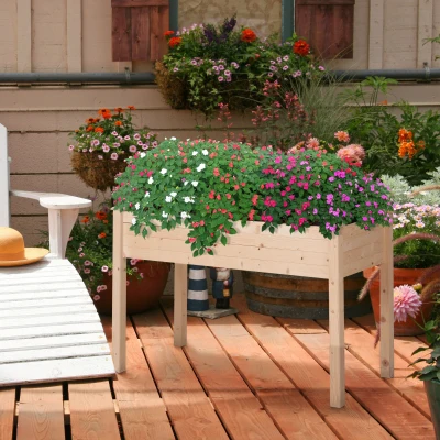 Outsunny 48" Elevated Wooden Garden Bed, Self-Draining Natural