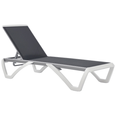Outsunny Outdoor Chaise Lounge Chair, Patio Aluminum Tanning Chair with 5-Level Adjustable Back, Portable Wheels, Breathable Mesh Fabric, for Pool, Deck, Garden, Grey
