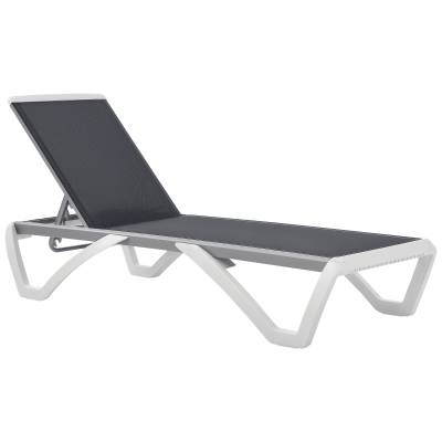 Outsunny Outdoor Chaise Lounge Chair, Patio Aluminum Tanning Chair with 5-Level Adjustable Back, Portable Wheels, Breathable Mesh Fabric, for Pool, Deck, Garden, Grey