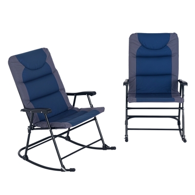 Outsunny Folding Rocking Chair Set of 2 Padded Rockers with Armrest, Navy Blue