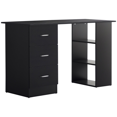 HOMCOM 47 Inches Home Office Desk with 3-Tier Storage Shelves, Computer Desk with Drawers, Study Writing Table, Black