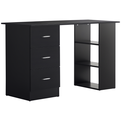 HOMCOM 47 Inches Home Office Desk with 3-Tier Storage Shelves, Computer Desk with Drawers, Study Writing Table, Black