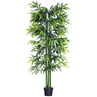 Outsunny 6FT Artificial Bamboo Tree Fake Decorative Plant with Nursery Pot for Indoor Décor
