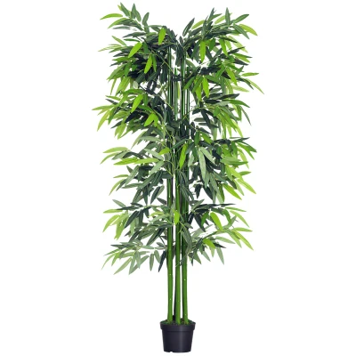 Outsunny 6FT Artificial Bamboo Tree Fake Decorative Plant with Nursery Pot for Indoor Décor