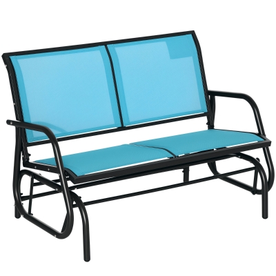 Outsunny Patio Double Glider Outdoor Steel Sling Fabric Gliding Bench Garden Swing Chair Heavy-Duty Porch Rocker Garden Loveseat Blue