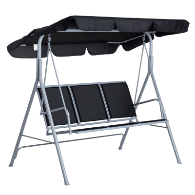 Outsunny 3-Seater Patio Swing, Outdoor Swing Chair, A Frame Porch Swing with Canopy Garden Hammock Glider Bed, Black