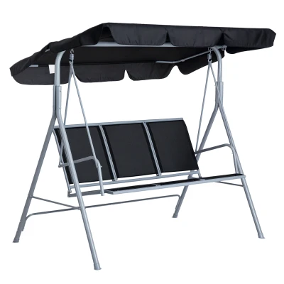 Outsunny 3-Seater Patio Swing, Outdoor Swing Chair, A Frame Porch Swing with Canopy Garden Hammock Glider Bed, Black