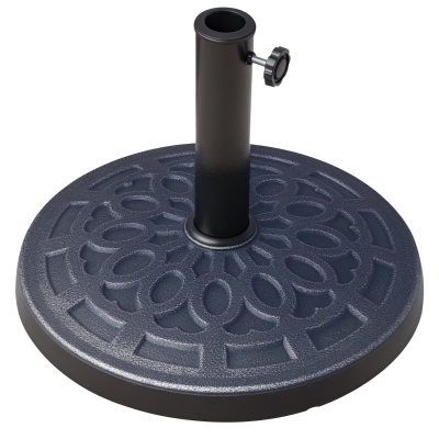 Outsunny 26 lbs Resin Umbrella Base Stand Round Market Parasol Holder with Beautiful Decorative Pattern, for Φ1.5", Φ1.89" Pole, for Lawn, Deck, Backyard, Garden, Bronze
