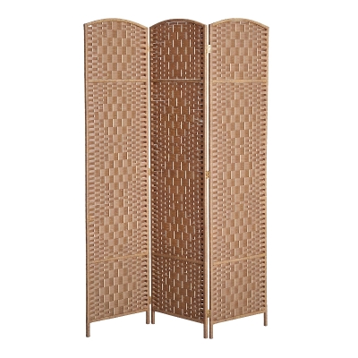 HOMCOM 6ft Folding Room Divider, 3 Panel Wall Partition with Wooden Frame for Bedroom, Home Office, Natural