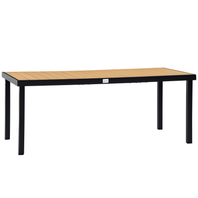 Outsunny 75" x 35" Outdoor Dining Table for 8 People, Rectangular Aluminum Frame Garden Table with All-Weather Faux Wood Top for Garden, Lawn, Patio, Natural