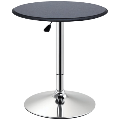 HOMCOM Modern Round Bar Table Adjustment Height Home Pub Bistro Desk Faux Leather Covered Wooden Top Chrome Base Black